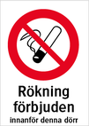 Rökning förbjuden innanför denna dörr