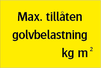 Max tillåten golvbelastning xx kg/m2. Uppge vikt