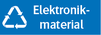 Elektronikmaterial, blå/vit, med återvinningssymbol