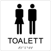 Taktil/Braille symbolskylt, TOALETT (Dam+Herrar), vit/svart