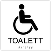 Taktil/Braille symbolskylt, TOALETT (HK-symbol), vit/svart