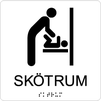 Taktil/Braille symbolskylt, SKÖTRUM, vit/svart