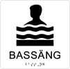 Taktil/Braille symbolskylt, BASSÄNGL, vit/svart