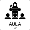 Taktil/Braille symbolskylt, AULA, vit/svart