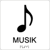 Taktil/Braille symbolskylt, MUSIK, vit/svart
