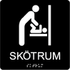 Taktil/Braille symbolskylt, SKÖTRUM, m.grå/vit