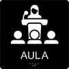 Taktil/Braille symbolskylt, AULA, m.grå/vit