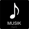 Taktil/Braille symbolskylt, MUSIK, m.grå/vit